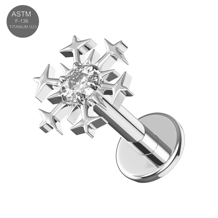 G23 Titanium Snowflake CZ Top With Internal Thread Base Labret - Monster Piercing
