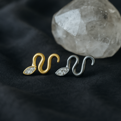 G23 Titanium Marquise CZ Snake Internally Threaded Flatback Stud - Monster Piercing