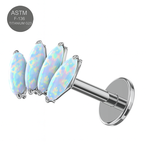 G23 Titanium Opal Marquise Jewelled Thread-less Push-Fit Top With Flatback Stud - Monster Piercing