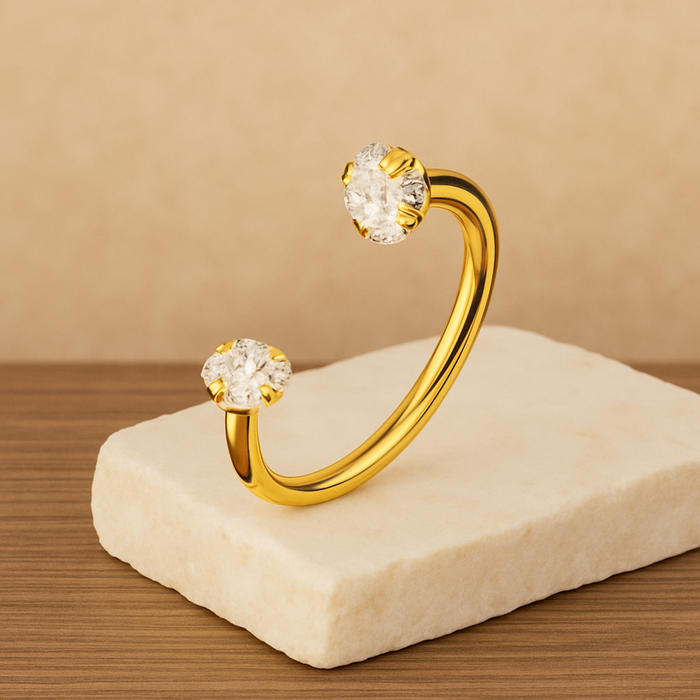 G23 Titanium Circular Barbell with Double Prong-Set CZ Gems - Monster Piercing