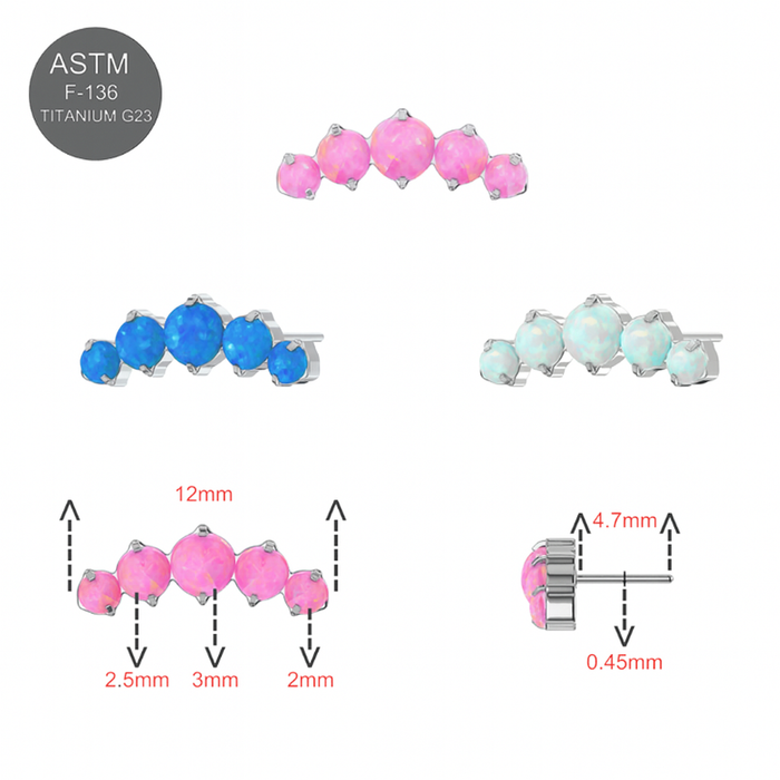 G23 Titanium Five Opal Ball Thread-less Push-Fit Top - Monster Piercing