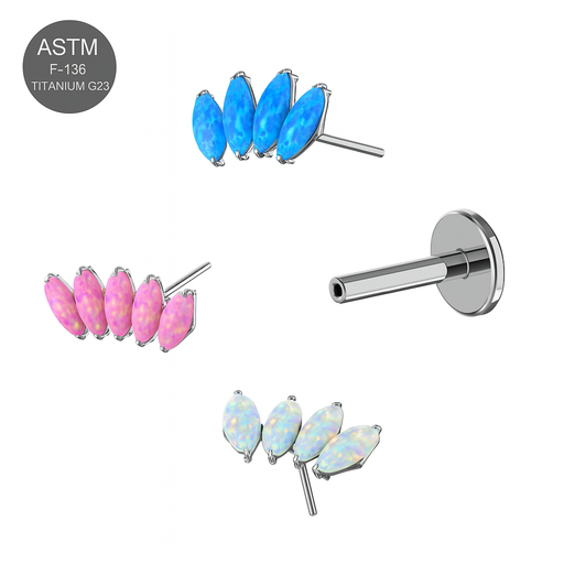 G23 Titanium Opal Marquise Jewelled Thread-less Push-Fit Top With Flatback Stud - Monster Piercing