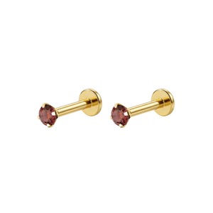 14K Gold Claw-Set Garnet Natural Stone Threadless Flatback Pair