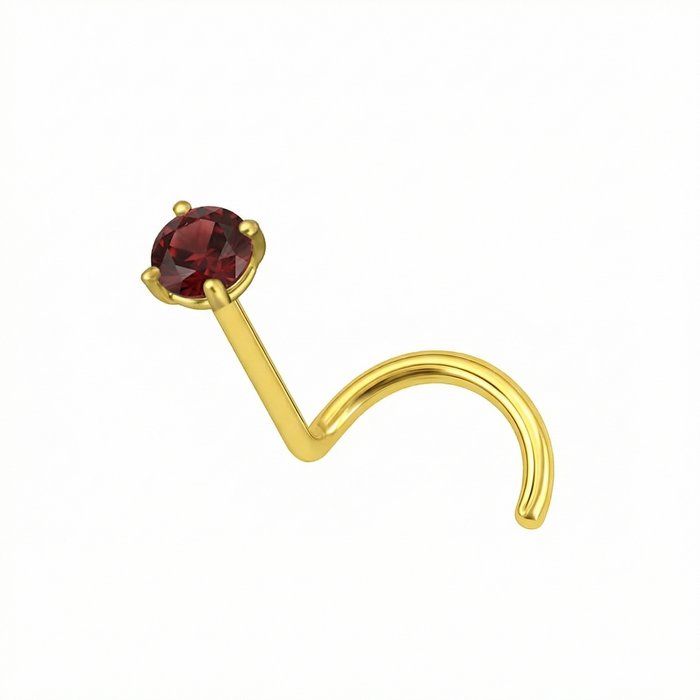 14K Gold Claw-Set Garnet Natural Stone Nose Screw Stud