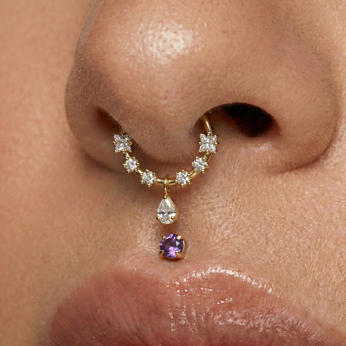 316L Surgical Steel CZ Jewelled and Pear Drop Dangle Hinged Segment Clicker