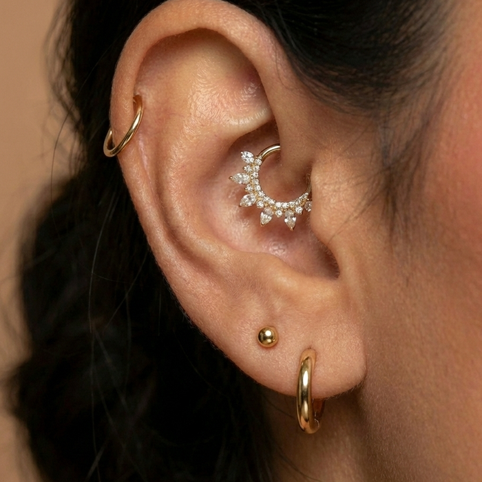 14K Gold Internal Thread with Plain Bead Ball Top