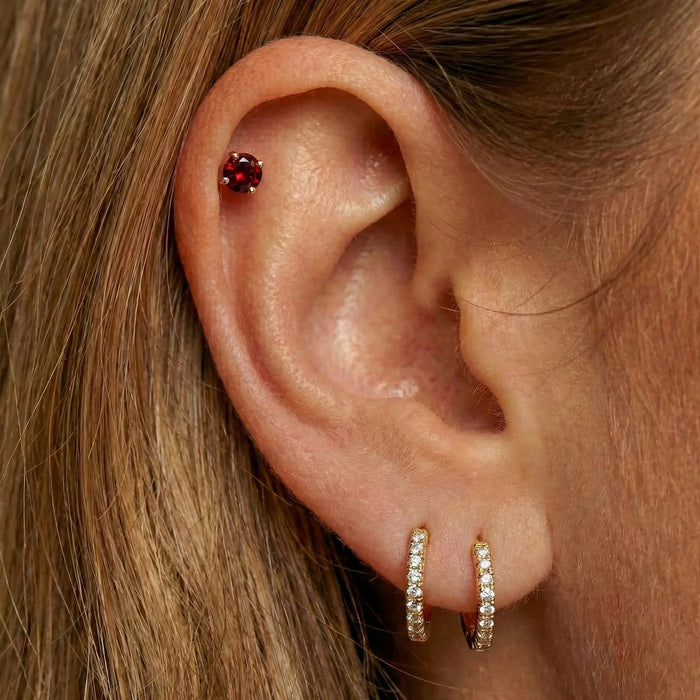 14K Gold Claw-Set Garnet Natural Stone Threadless Flatback Pair