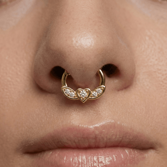 316L Surgical Steel PVD Micro Paved CZ Flying Heart Septum Clicker Ring
