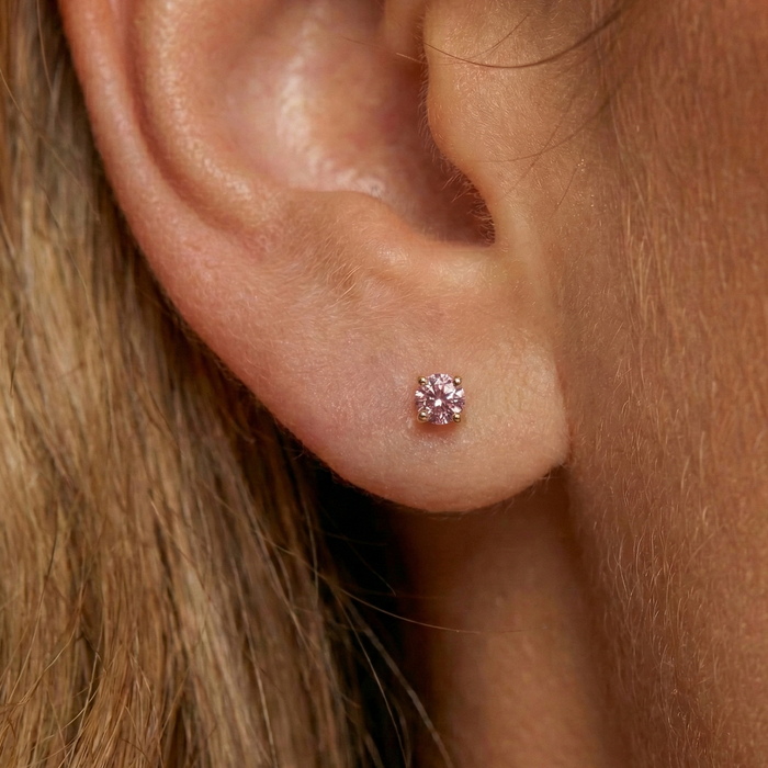 14K Gold Claw-Set Pink Lab Grown Diamond Threadless Flatback Stud