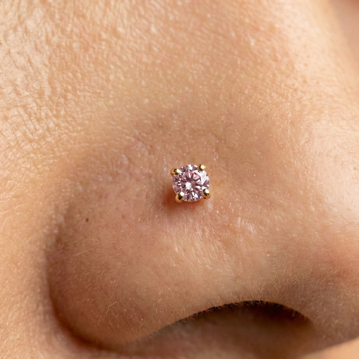 9K Gold Claw-Set Amethyst Natural Stone L-Bend Nose Stud