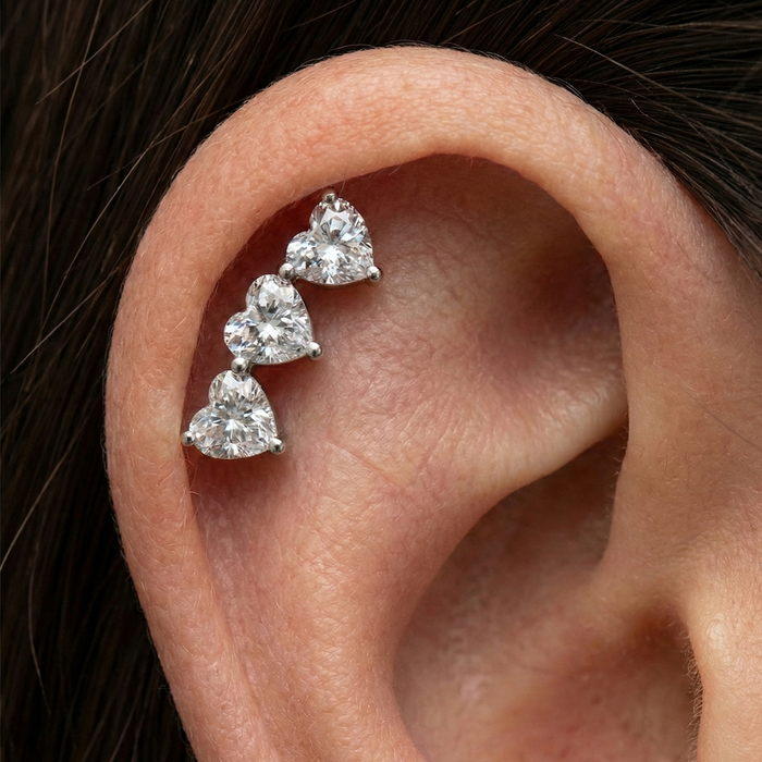 G23 Titanium CZ Jewelled Tri Heart Design Thread-less Push-Fit Top