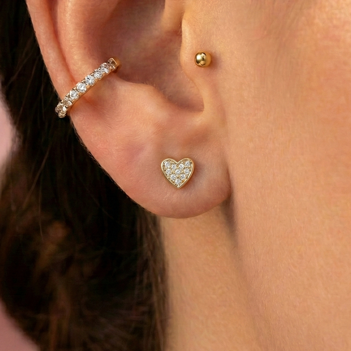 316L Surgical Steel Jewelled Heart Internally Threaded Screw Fit Labret Stud