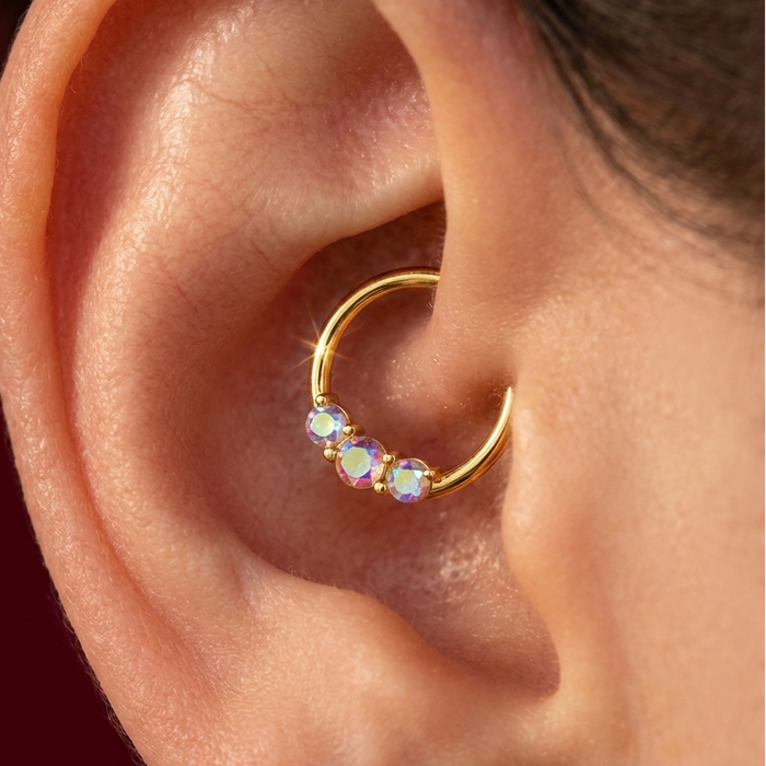 G23 Titanium Tri-Jewelled Hinged Segment Clicker Ring