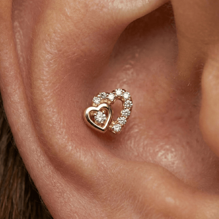 316L Surgical Steel Twin Heart Flatback Cartilage Piercing Stud