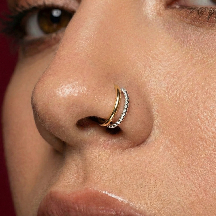 9K Gold With White Gold Double Stack Hinged Segment Clicker Ring