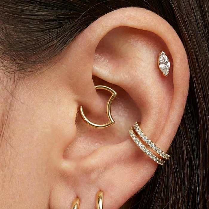 14K Gold Crescent Segment Clicker Ring