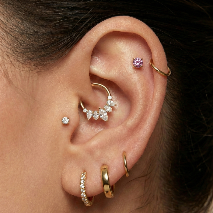 14K Gold Claw-Set Pink Lab Grown Diamond Threadless Flatback Stud
