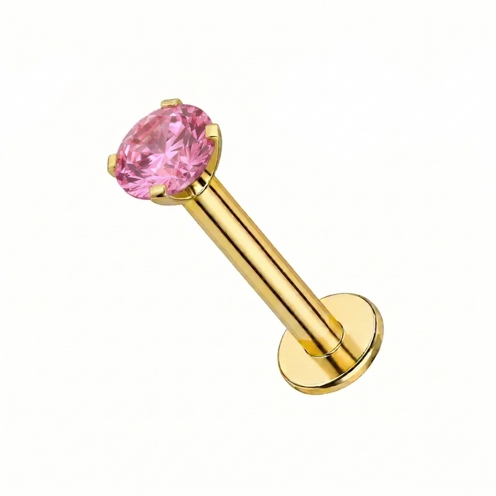 14K Gold Claw-Set Pink Lab Grown Diamond Threadless Flatback Stud Monster Piercing United Kingdom
