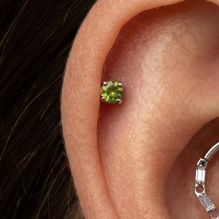 14K Gold Claw-Set Peridot Natural Stone Threadless Flatback Pair