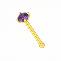 14K Gold Claw-Set Amethyst Natural Stone Nose Stud