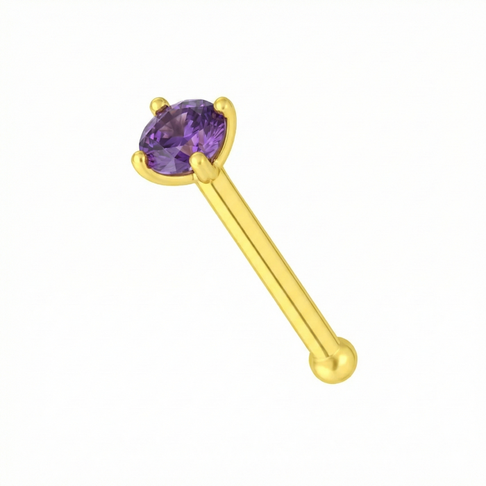 14K Gold Claw-Set Amethyst Natural Stone Nose Stud