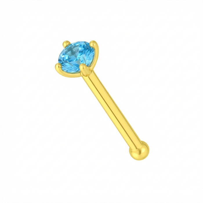 9K Gold Claw-Set Blue Topaz Natural Stone Nose Stud