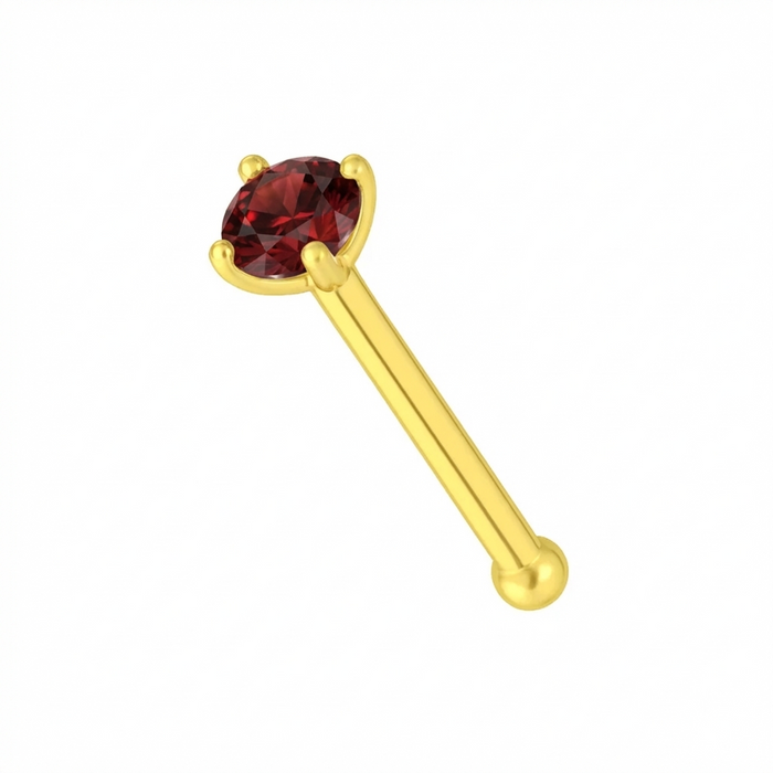 14K Gold Claw-Set Garnet Natural Stone Nose Stud