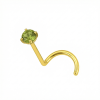 Gold nose stud with green peridot gemstone in claw setting