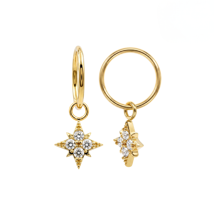 316L Surgical Steel CZ Jeweled North Star Drop Earrings