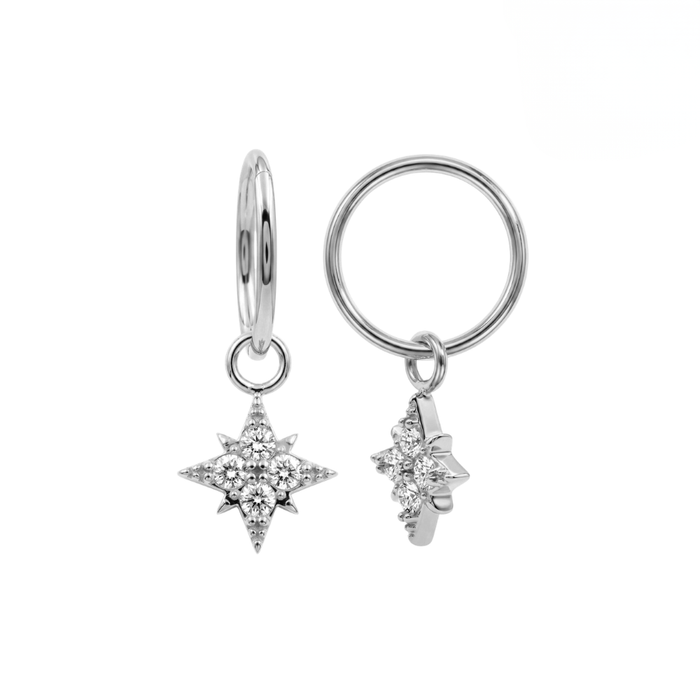 316L Surgical Steel CZ Jeweled North Star Drop Earrings