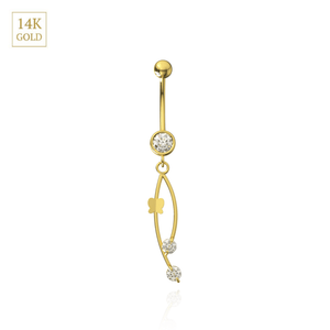 14K Gold CZ Jewelled Italian Horn Danglers Belly Ring
