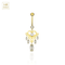 14K Gold Studded Heart Dangling Belly Ring