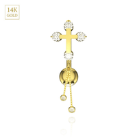 14K Gold Studded Cross Dangler Belly Ring United Kingdom