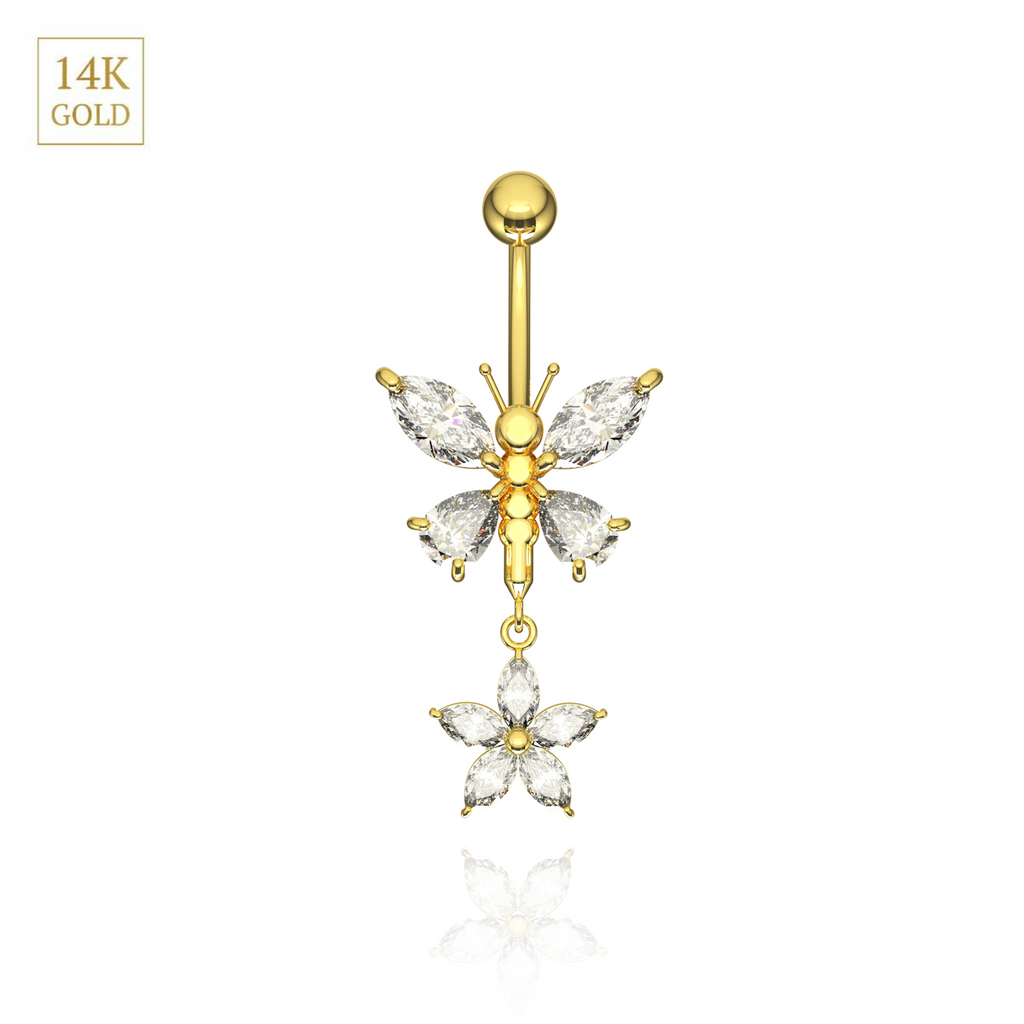 14ct Gold Jewelled Butterfly Belly Ring Delightful