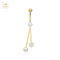 14K Gold Flower and CZ Jewelled Dangling Belly Ring