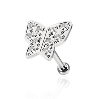 316L Surgical Steel Micro Setting Jewelled Butterfly Tragus Stud - Monster Piercing