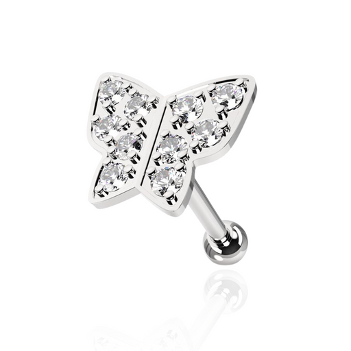 316L Surgical Steel Micro Setting Jewelled Butterfly Tragus Stud - Monster Piercing