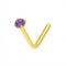 9K Gold Claw-Set Amethyst Natural Stone L-Bend Nose Stud
