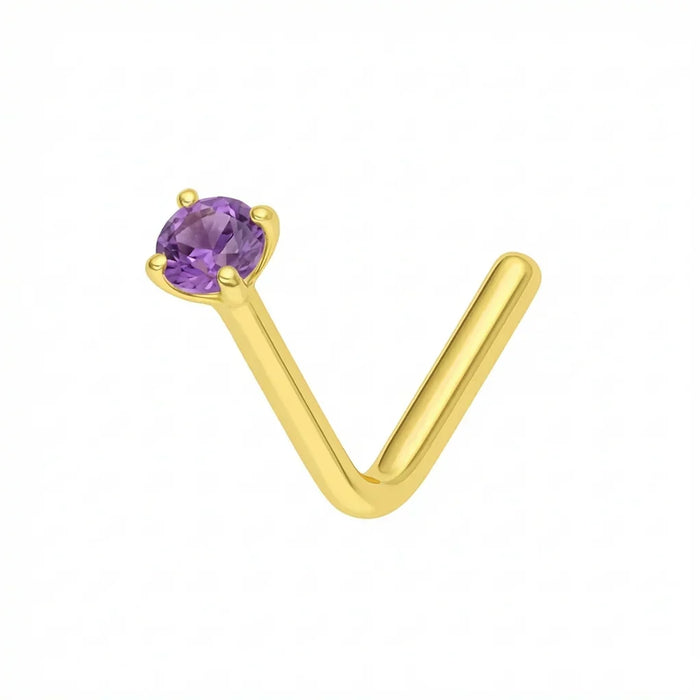 9K Gold Claw-Set Amethyst Natural Stone L-Bend Nose Stud Monster Piercing United Kingdom