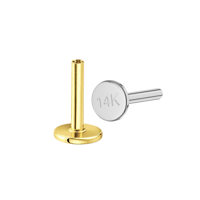 14K Gold Threadless Flatback Labret Bar