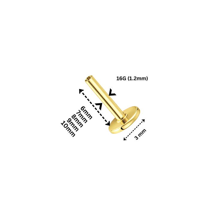 14K Gold Threadless Flatback Labret Bar