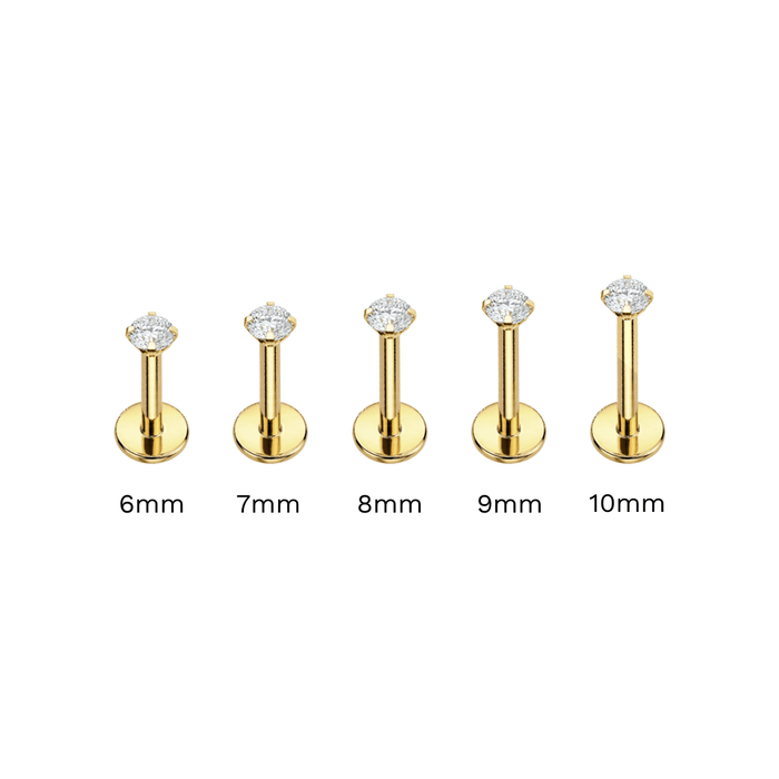 9K Gold Square Cubic Zirconia Jewelled Threadless Flatback Pair