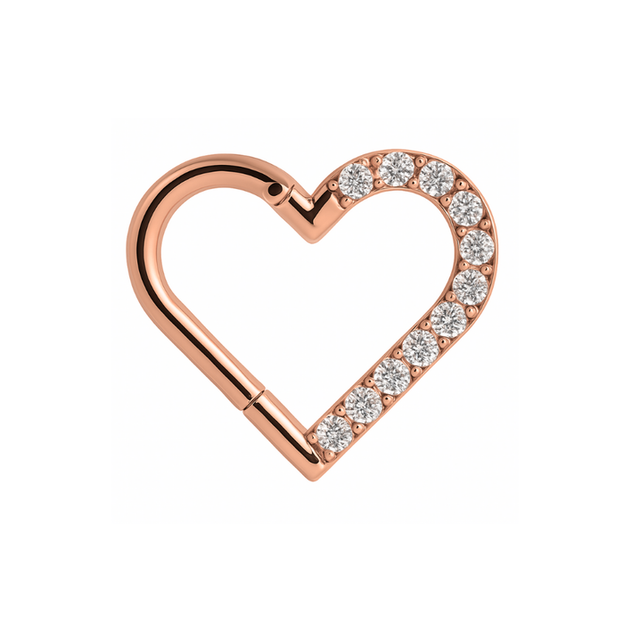 316L Surgical Steel CZ Jewelled Heart Hinged Segment Clicker Ring - Monster Piercing