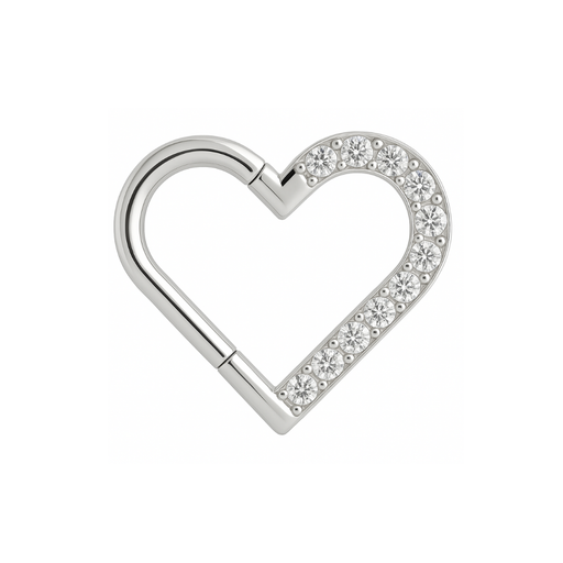 316L Surgical Steel CZ Jewelled Heart Hinged Segment Clicker Ring - Monster Piercing