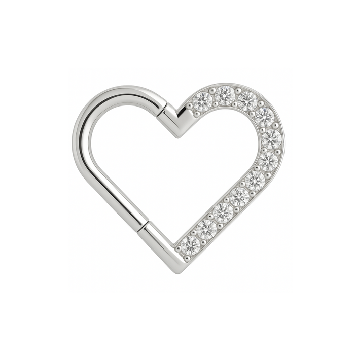 316L Surgical Steel CZ Jewelled Heart Hinged Segment Clicker Ring - Monster Piercing