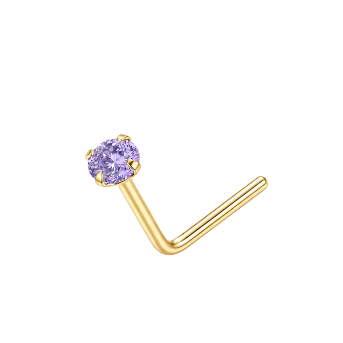 14K Gold Claw-Set Round CZ L-Bend Nose Stud