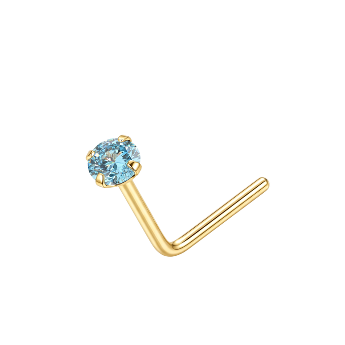 14K Gold Claw-Set Round CZ L-Bend Nose Stud