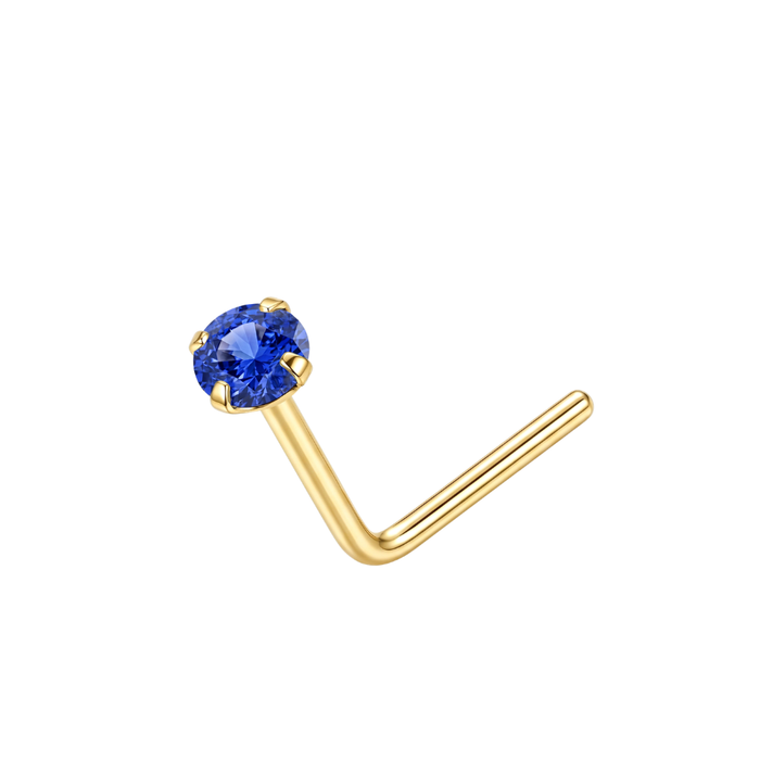 14K Gold Claw-Set Round CZ L-Bend Nose Stud