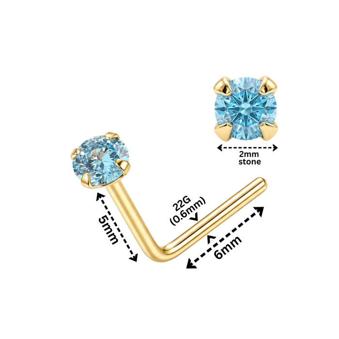 14K Gold Claw-Set Round CZ L-Bend Nose Stud