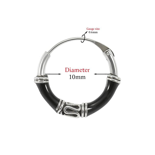 925 Sterling Silver Bali Style Black Enamel Coated Oxidised Tribal Hinged Segment Nose Ring - Monster Piercing